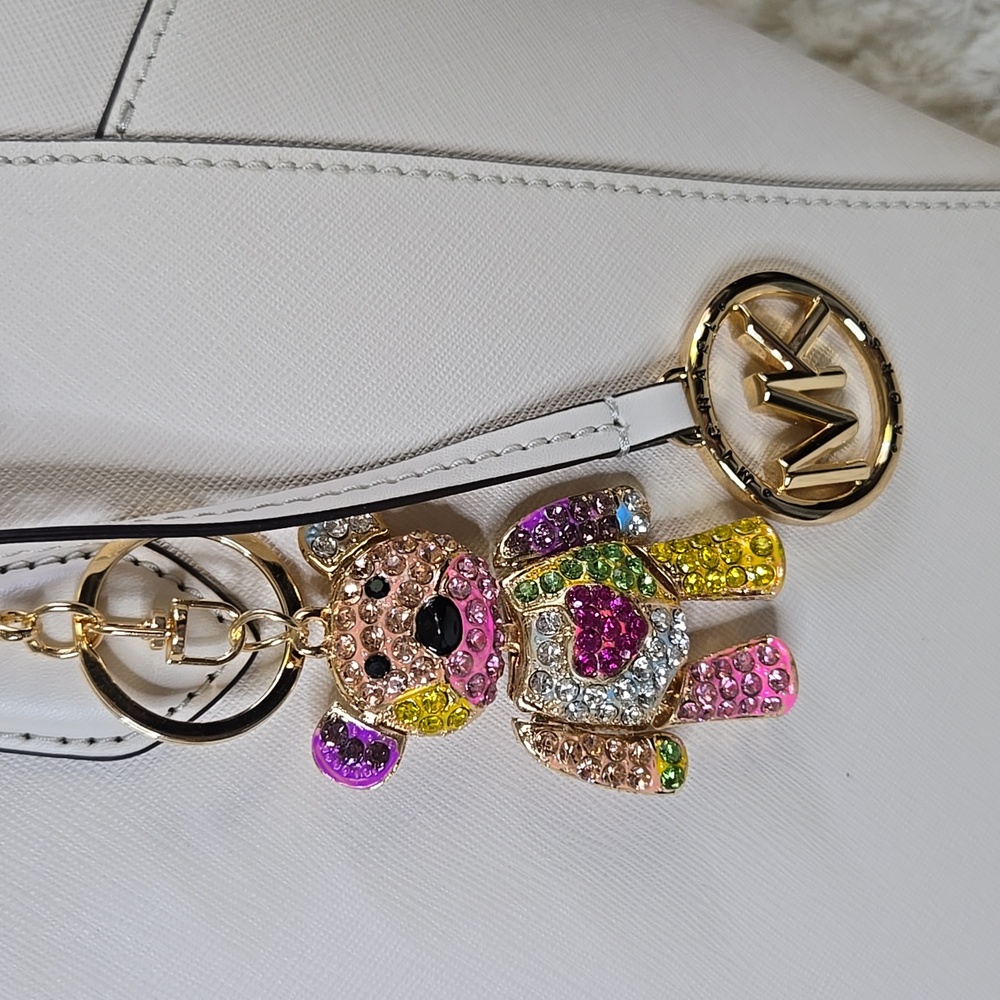 Michael Kors White Tote with Bear Charm Added EUC LIKE NEW - Picture 3 of 13